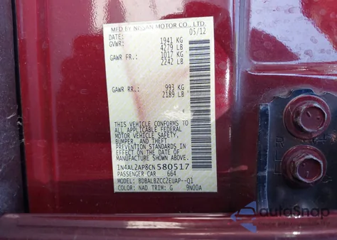 2012 Nissan Altima 2.5 S z USA, uszkodzony, nr VIN 1N4AL2AP8CN580517